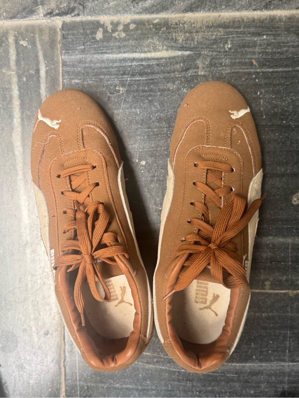 Puma Men’s Tan Suede Low-Top Sneakers with Cream Accents